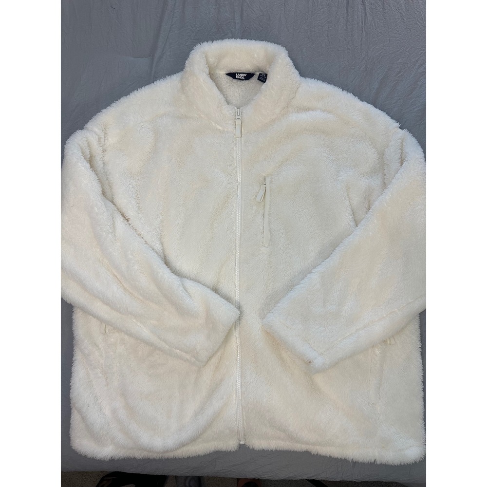 Lands End Womens 2X Cream Sherpa Fleece Full Zip Jacket Plush High Pile jacket